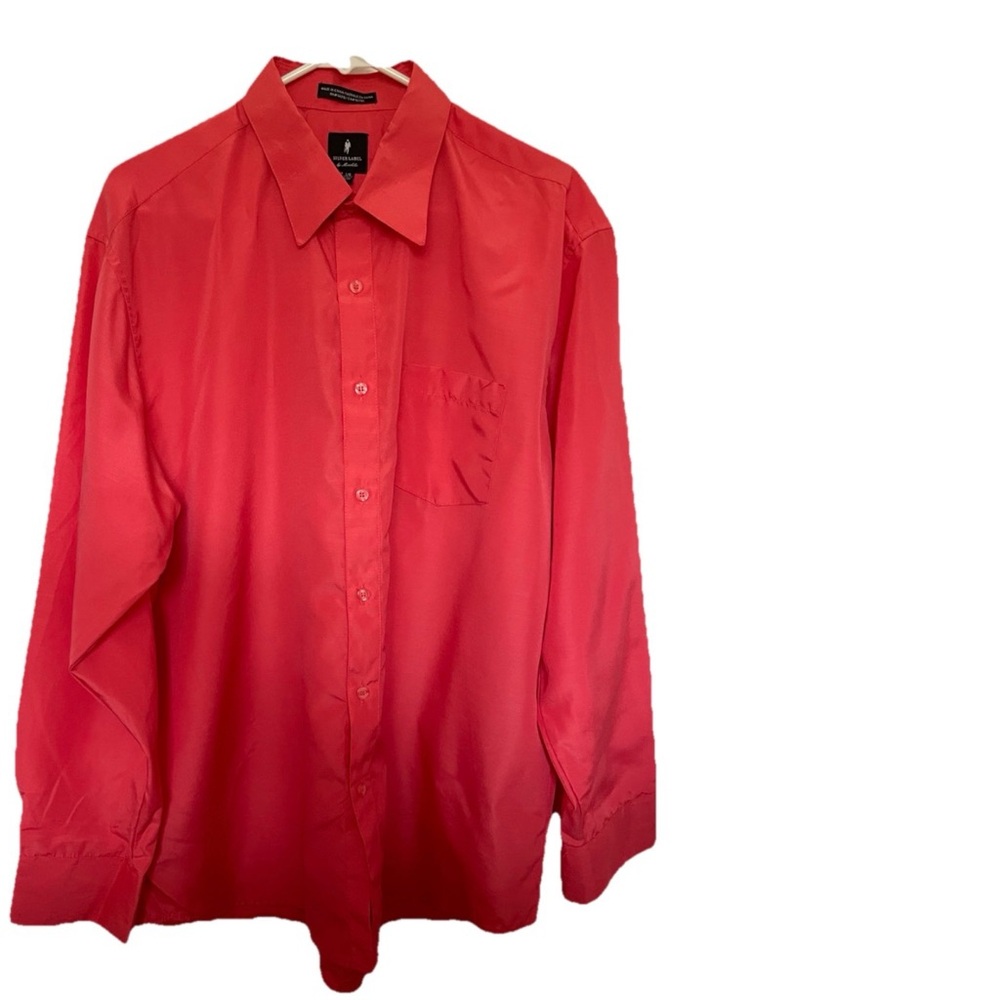 SILVER LABEL By MOSHIKO Coral Long Sleeve Dress SHIRT Size Large 16 - 16 1/2 EUC